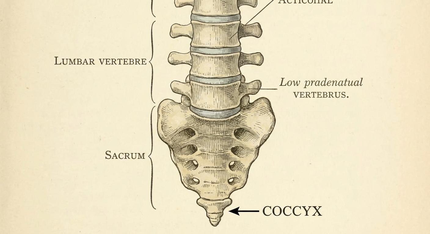 Coccyx tailbone anatomy diagram showing bone at base of spine