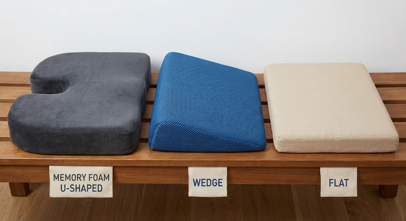 Comparison of U-shaped, wedge, and flat coccyx cushion types