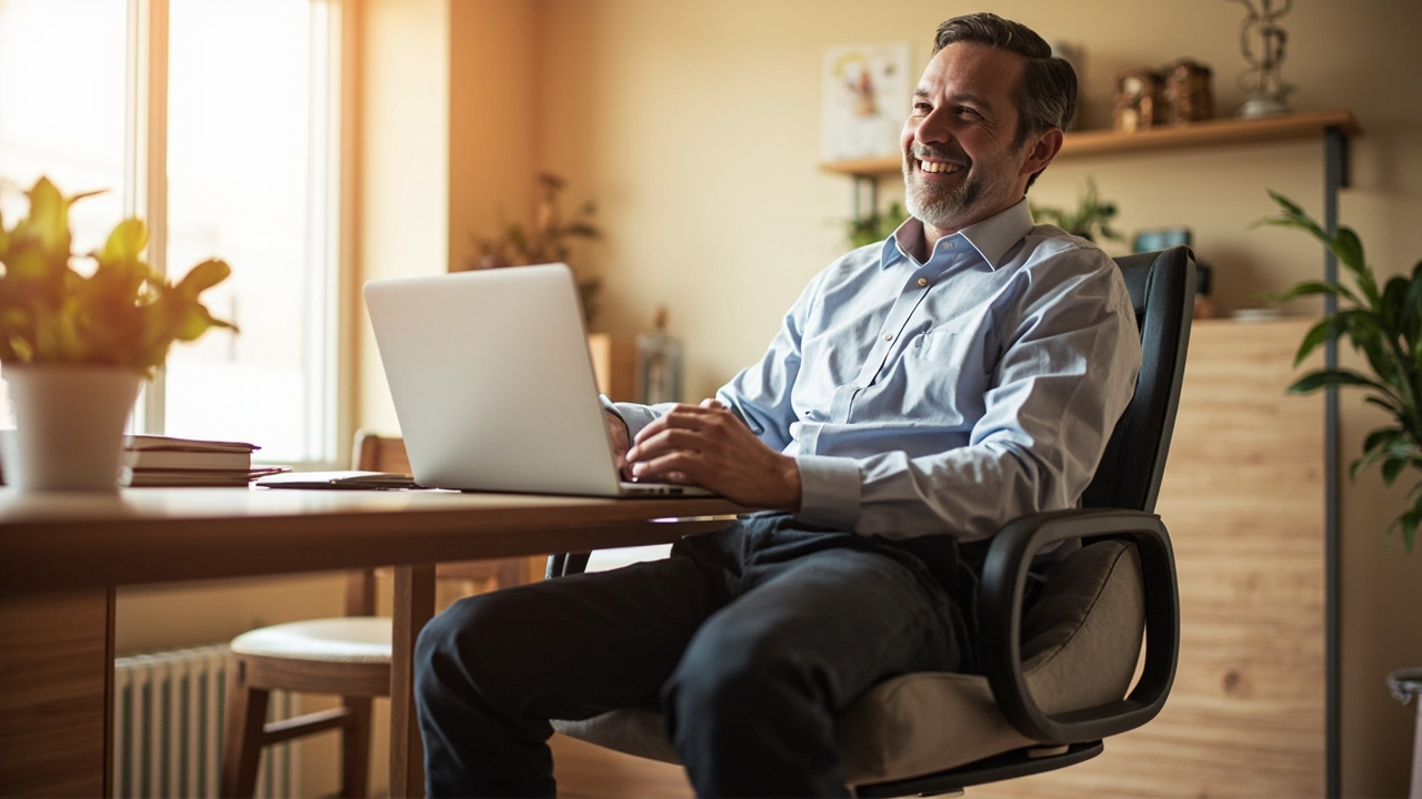 Hero image: Person sitting comfortably with coccyx cushion at desk — coccyx pain relief without surgery